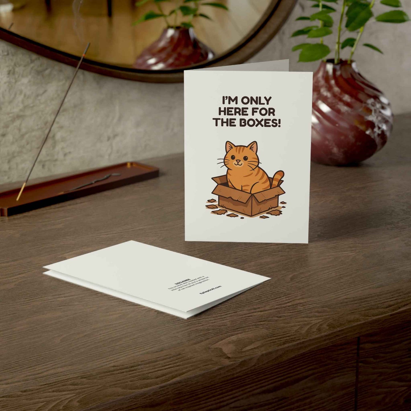 Only Here for the Boxes Cat Christmas Card – 10, 30, 50 pc. sets