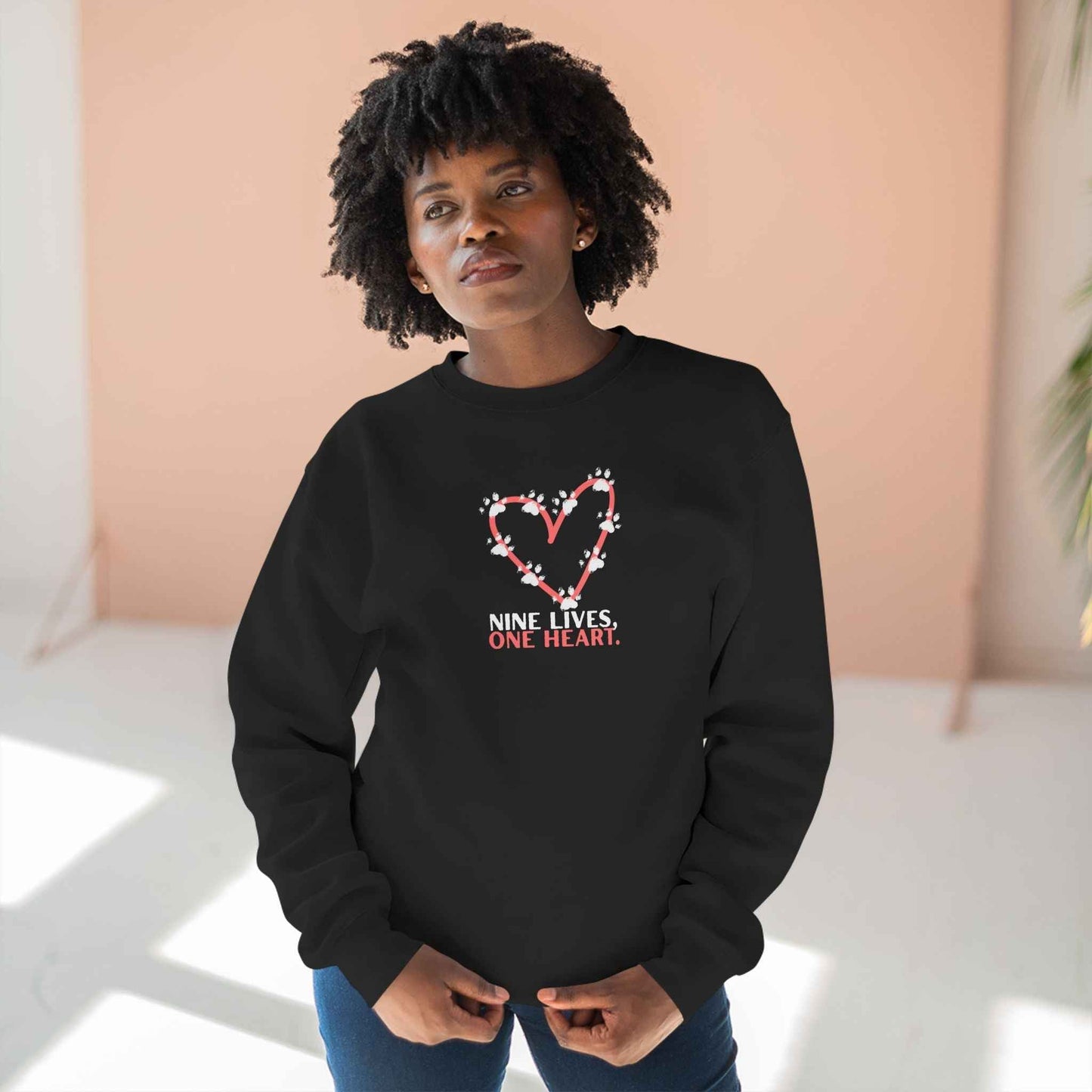 Nine Lives, One Heart – Cat Lover Sweatshirt