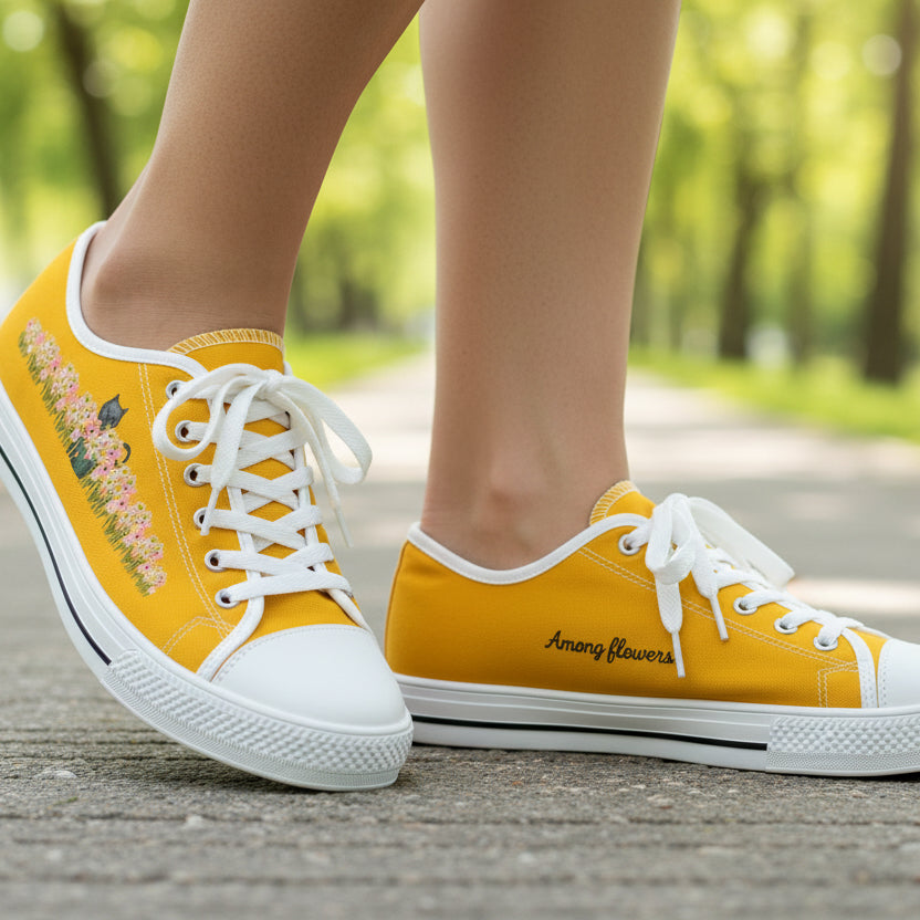 Among Flowers – Hidden Cat Low Women's Top Canvas Shoes