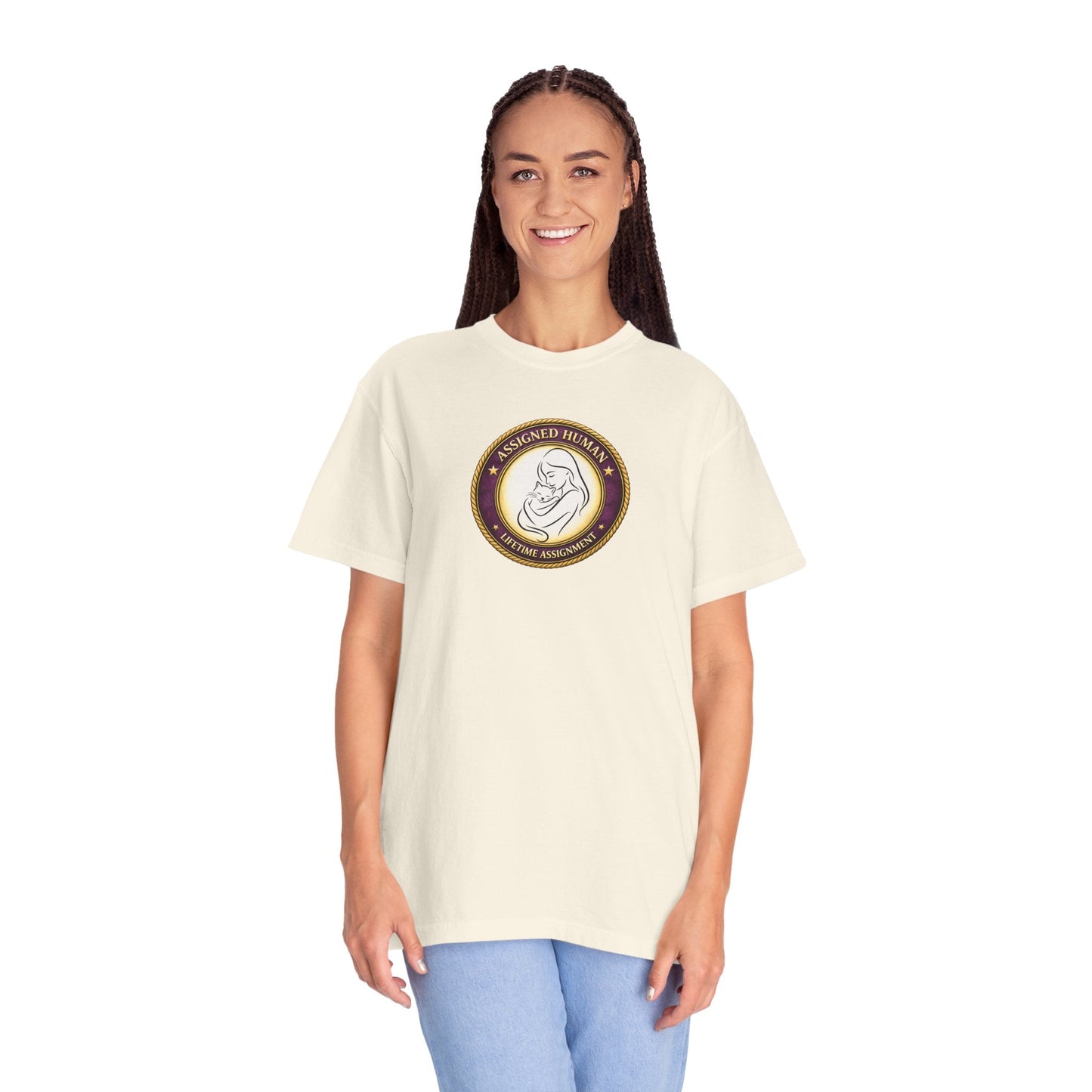 Assigned Human – Lifetime Assignment T-Shirt | Cat Lover Seal Tee
