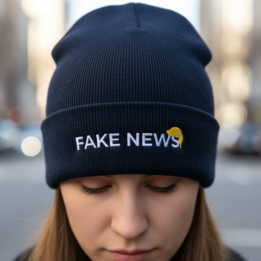 Fake News Embroidered Knit Beanie