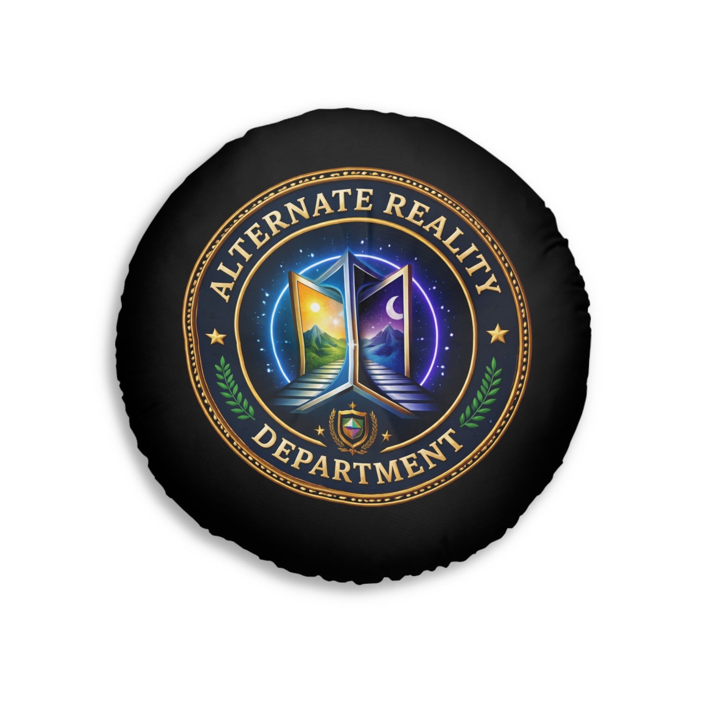 Alternate Reality Department Round Floor Pillow – Political Satire Statement Cushion (26” or 30”)