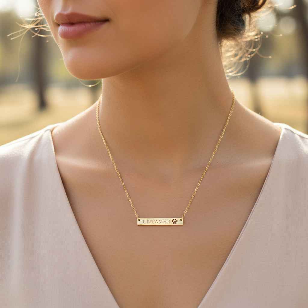 UNTAMED Paw Bar Necklace – Minimalist Cat Attitude Engraved Necklace