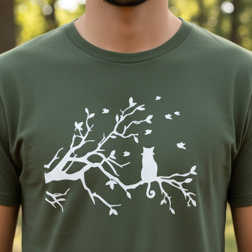 Quiet Cat Windy Branch Tee | Minimalist Cat Silhouette Shirt