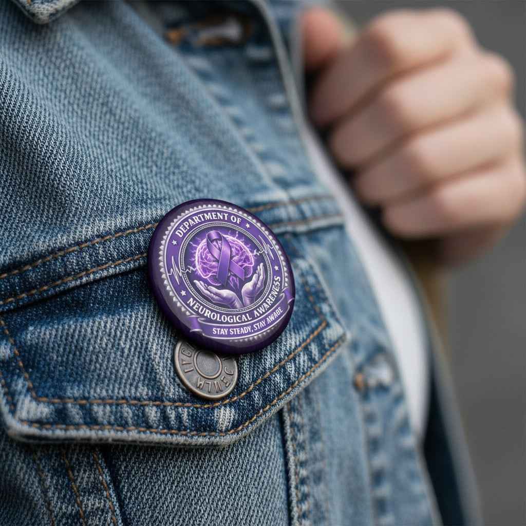 Department of Neurological Awareness Pinback Button – “Stay Steady, Stay Aware” Faux Seal
