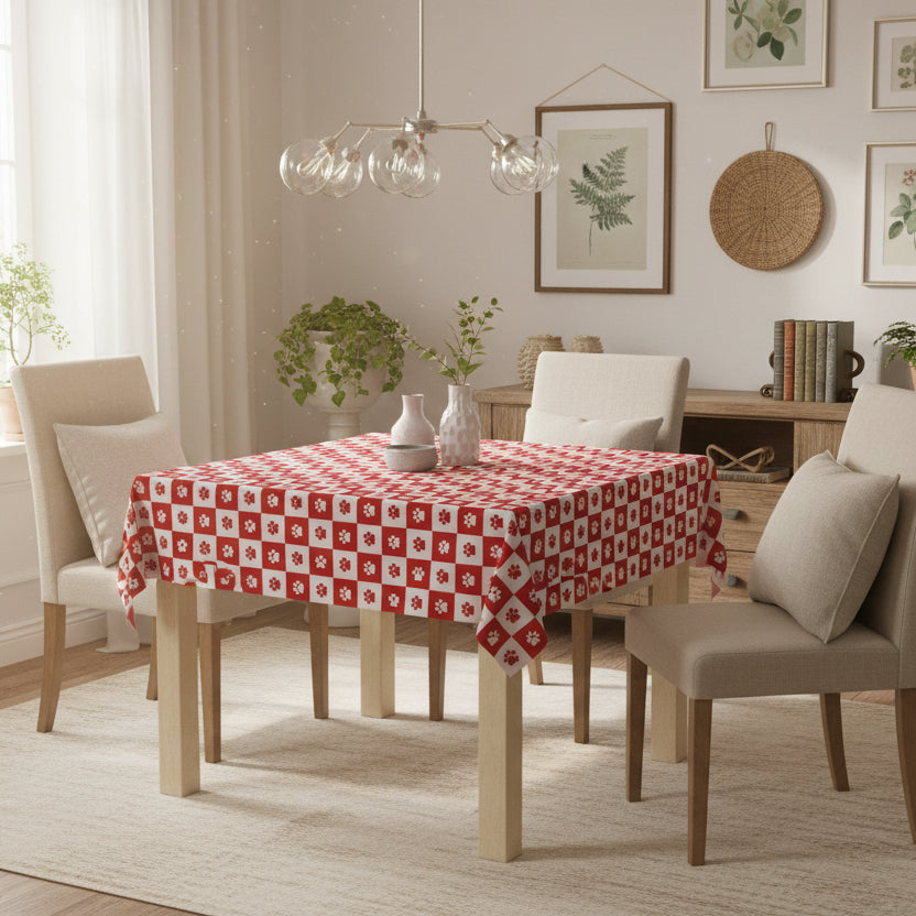 Red & White Paws Tablecloth