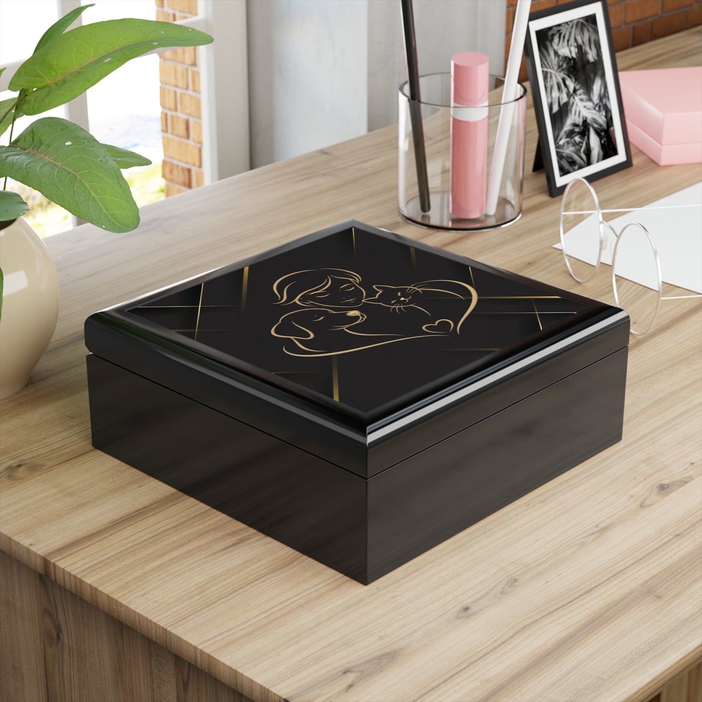 Pet Love Jewelry Box – Person, Dog & Cat Valentine Design