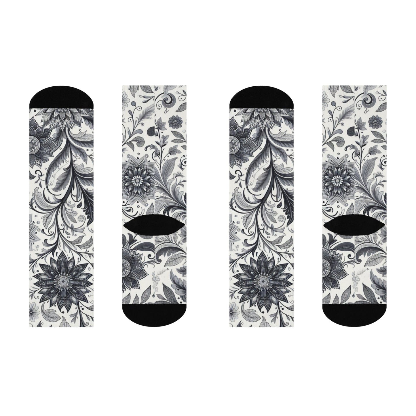 Floral Pattern Cushioned Crew Socks, Cozy Footwear for Relaxation, Gifts for Her, Everyday Comfort Socks, Unique Sock Design