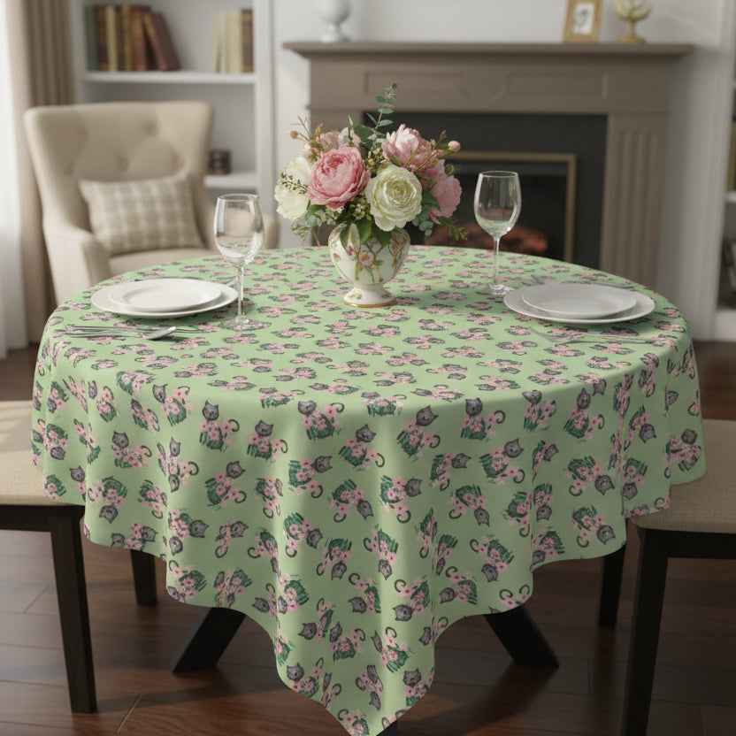 Floral Cat Tablecloth — Soft Chaos, Served Fresh