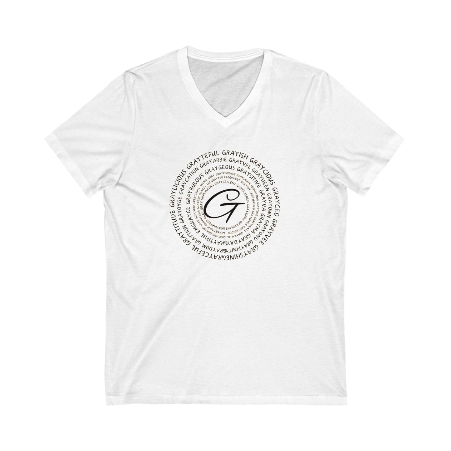 Unisex Jersey Short Sleeve V-Neck Tee Gray word puns