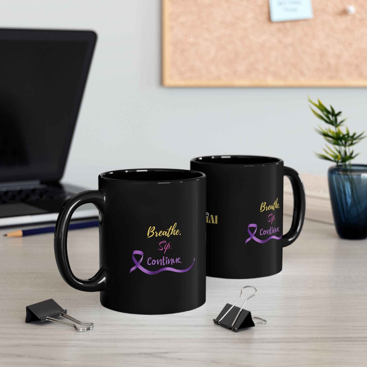 Breathe. Sip. Continue. Black Coffee Mug – Epilepsy Awareness