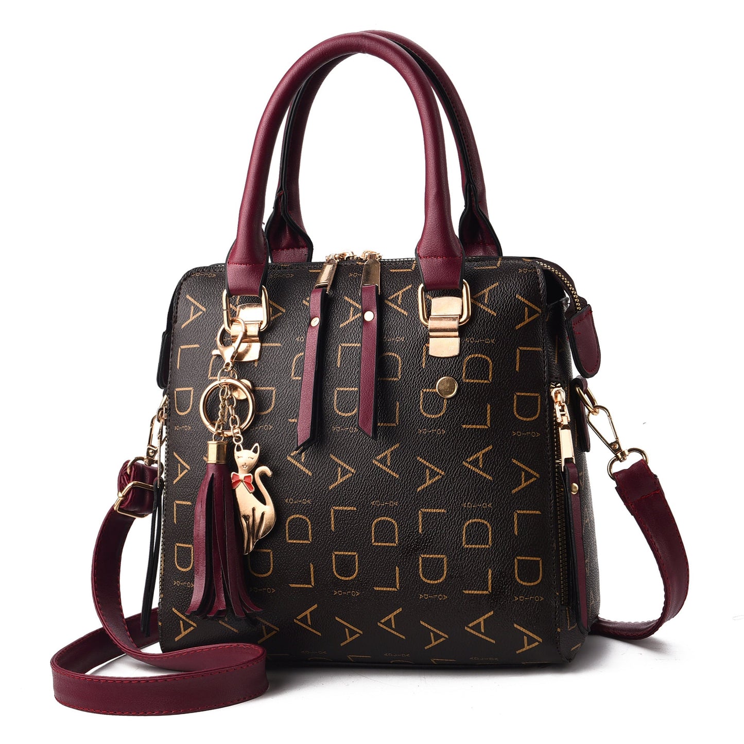 Women's Red Straps Leisure CROSS Shoulder Bag Large Capacity PU Leather Handbag