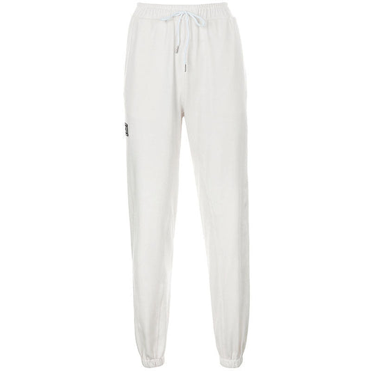 Letter Embroidered Elastic Strap Sweater Pants Women's Sports Casual Pants