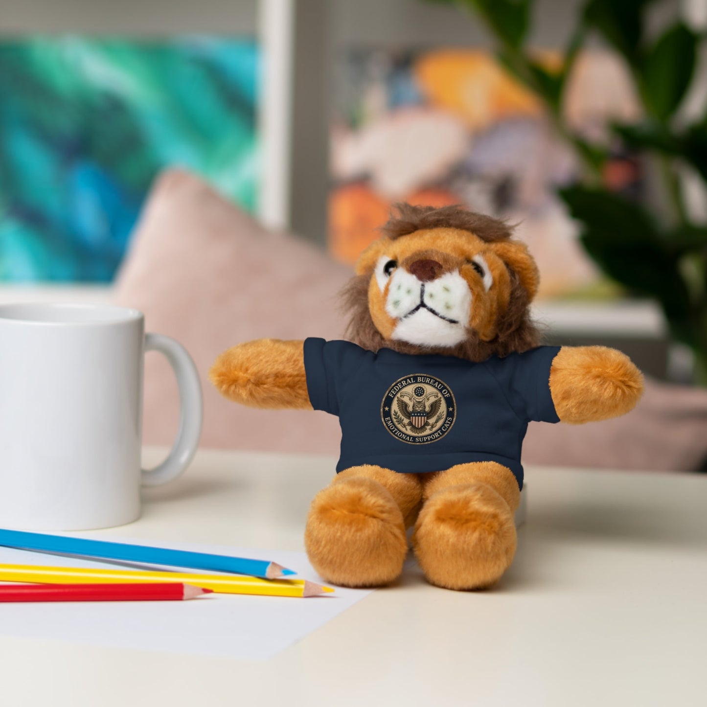 Emotional Support Cats Plush Toy with T-Shirt (Jaguar or Lion)