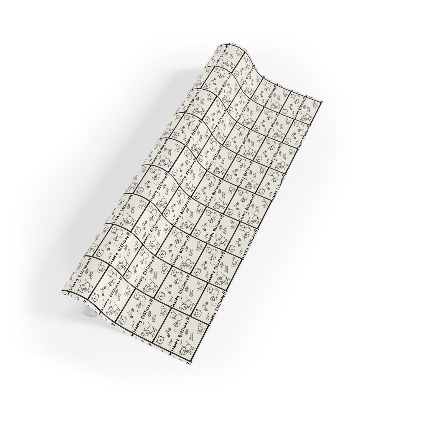 Sketched Puppies & Kitties Birthday Gift Wrap Roll for Adorable Presents