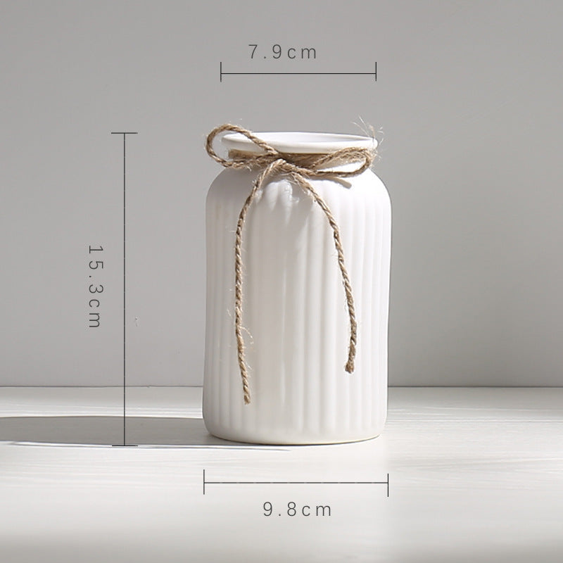 Wind Ceramic Dried Flower Vase Small  Flower Flower Arrangement White Desktop Living Room Home Decoration Ornaments