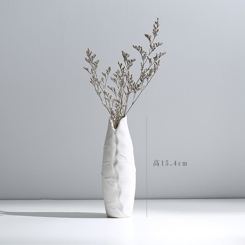Wind Ceramic Dried Flower Vase Small  Flower Flower Arrangement White Desktop Living Room Home Decoration Ornaments