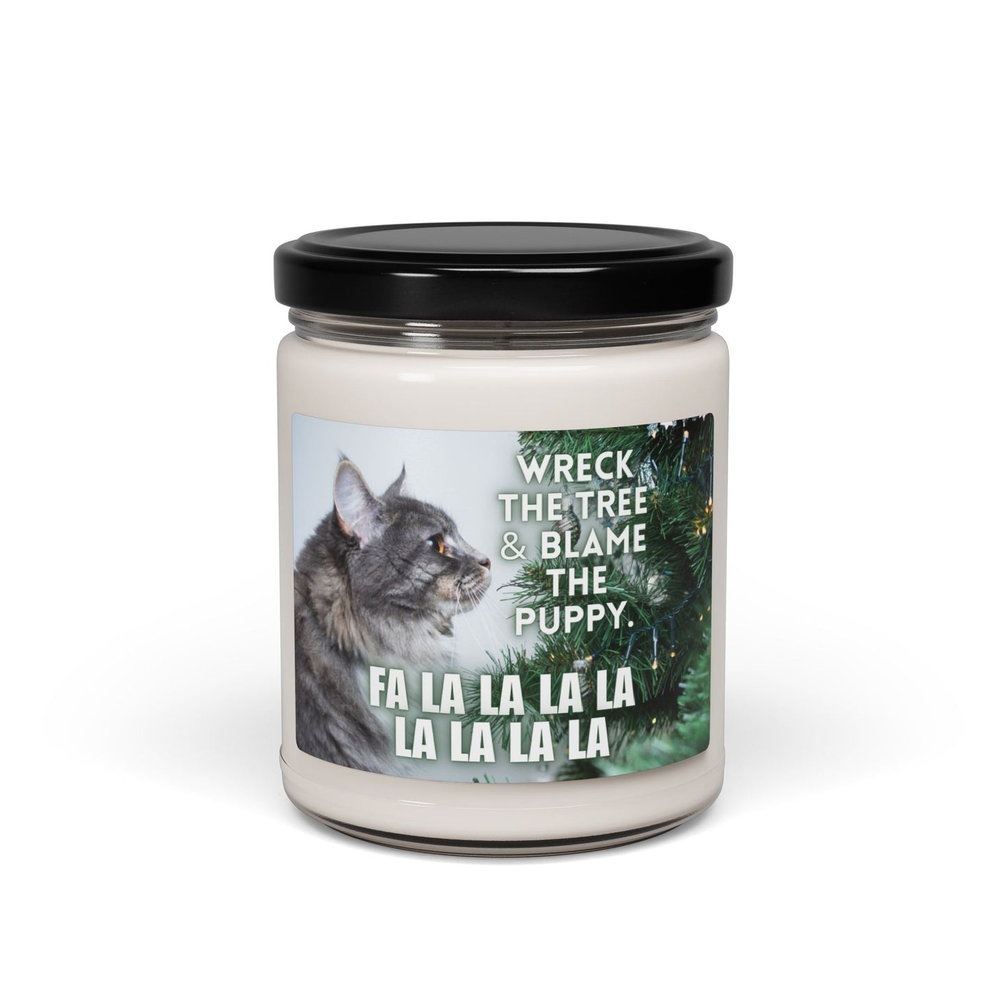 Wreck the Tree & Blame the Puppy Candle | Funny Christmas Cat Candle