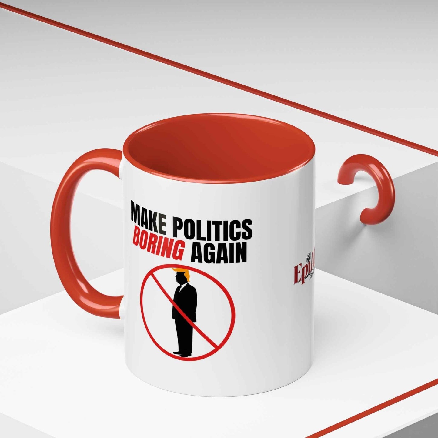 “Make Politics Boring Again” Parody Mug – Two-Tone Ceramic Coffee Cup