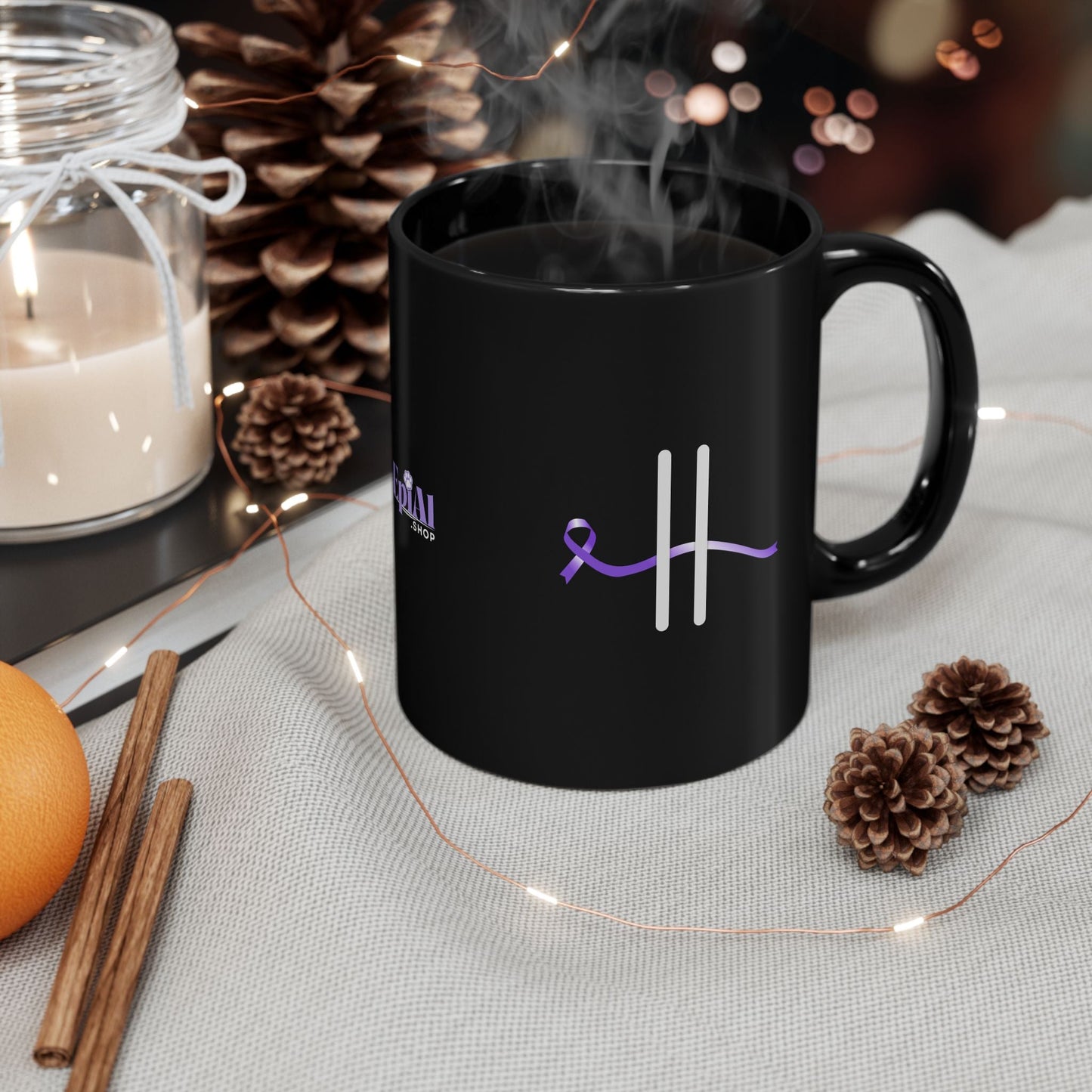 Pause for Epilepsy Awareness Purple Ribbon Black Ceramic Mug (11oz & 15oz)