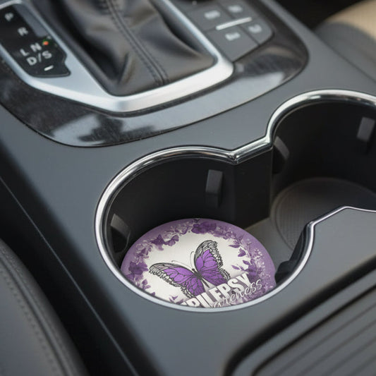 Epilepsy Awareness Butterfly Car Coasters | Purple Ribbon Support Coasters