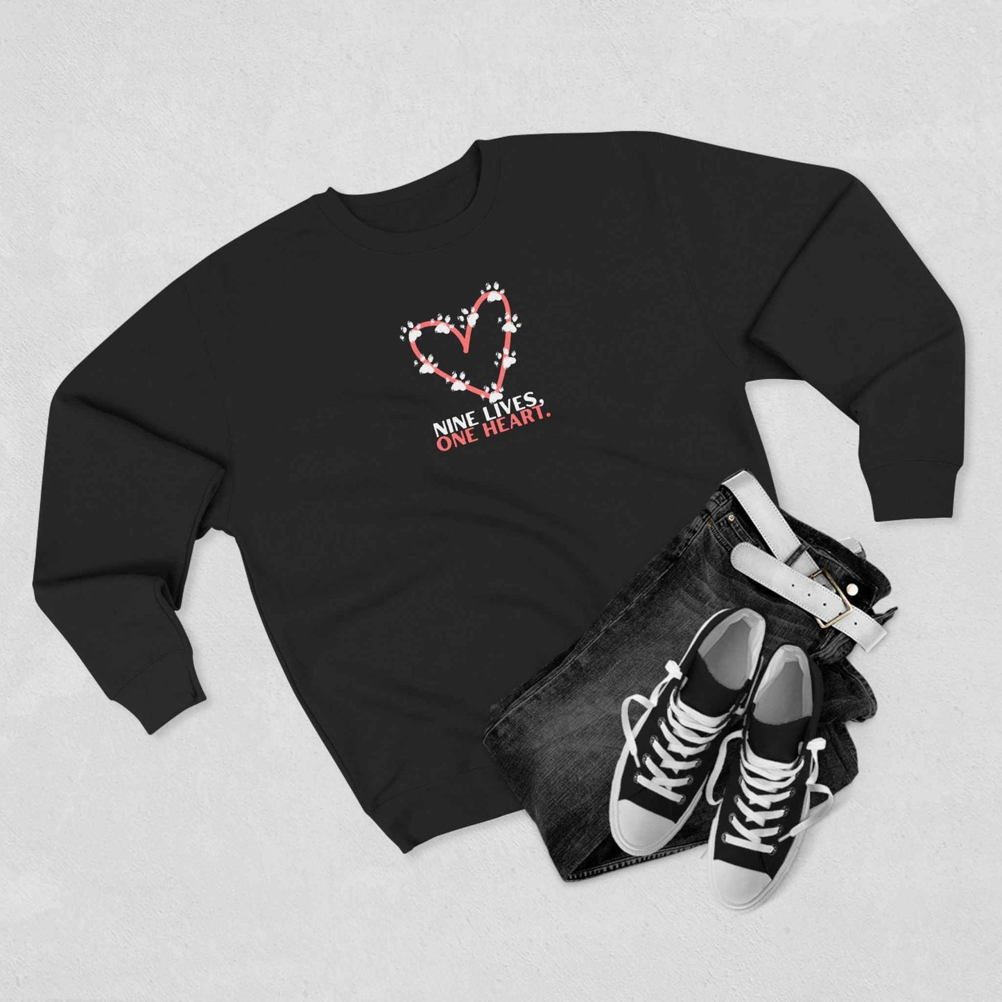 Nine Lives, One Heart – Cat Lover Sweatshirt