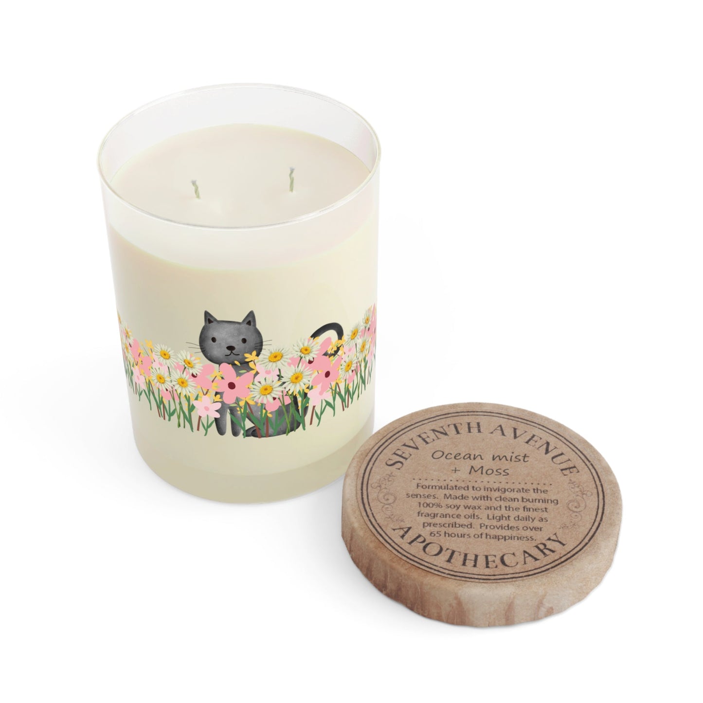 Floral Cat Glass Candle – Cozy Cat Lover Home Decor