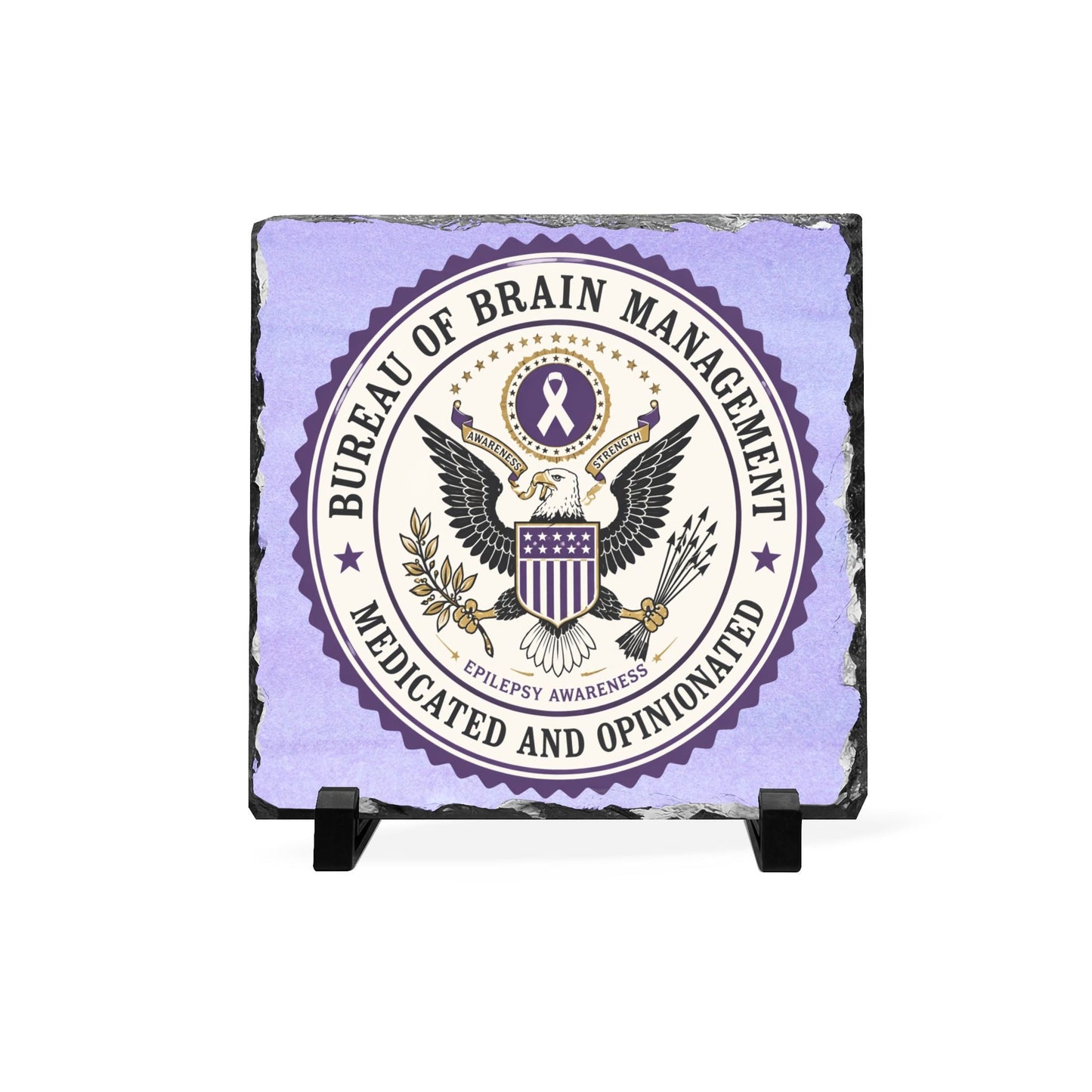 Bureau of Brain Management Slate Plaque | “Medicated and Opinionated” Desk Sign