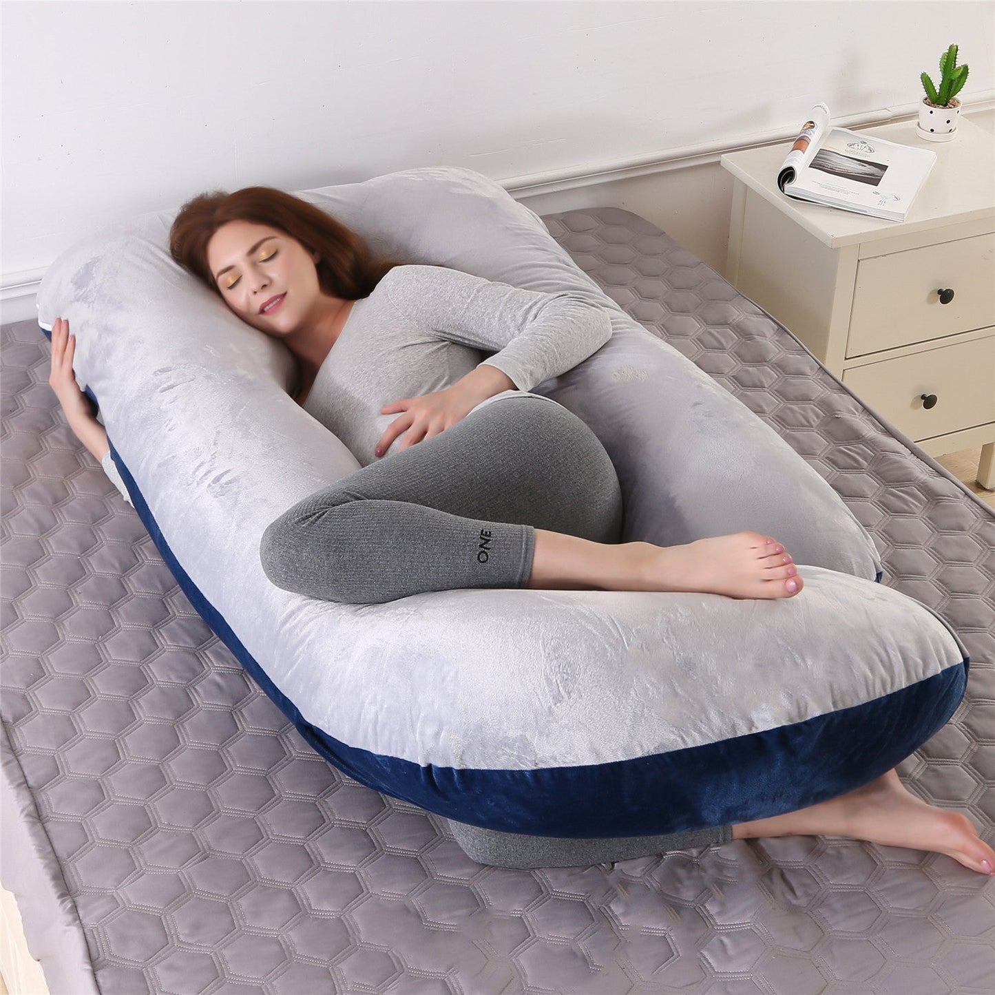 Pillow Lying On The Side With Detachable Crystal Velvet G-shaped Waist Pillow