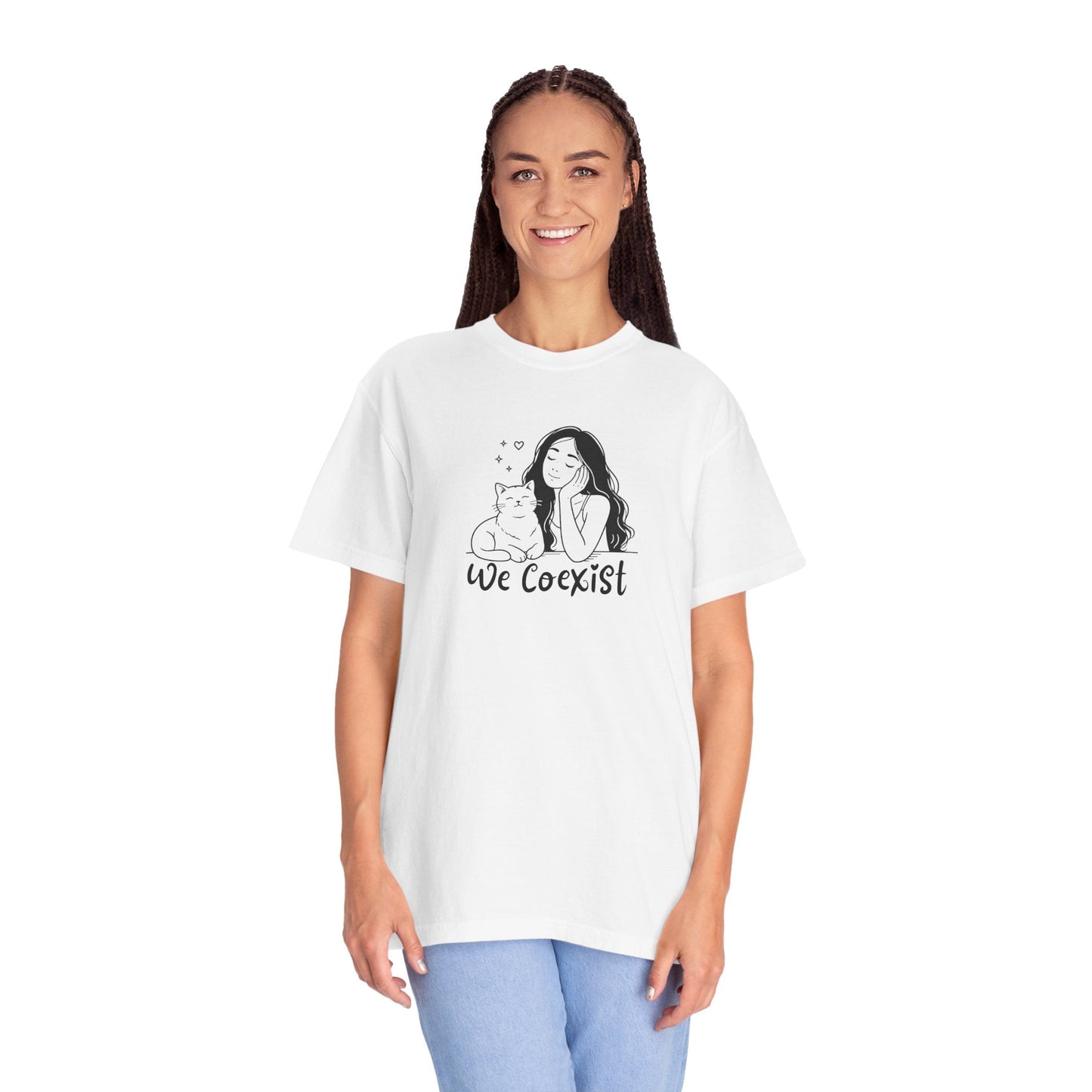 We Coexist T-Shirt – Minimalist Cat Lover Graphic Tee