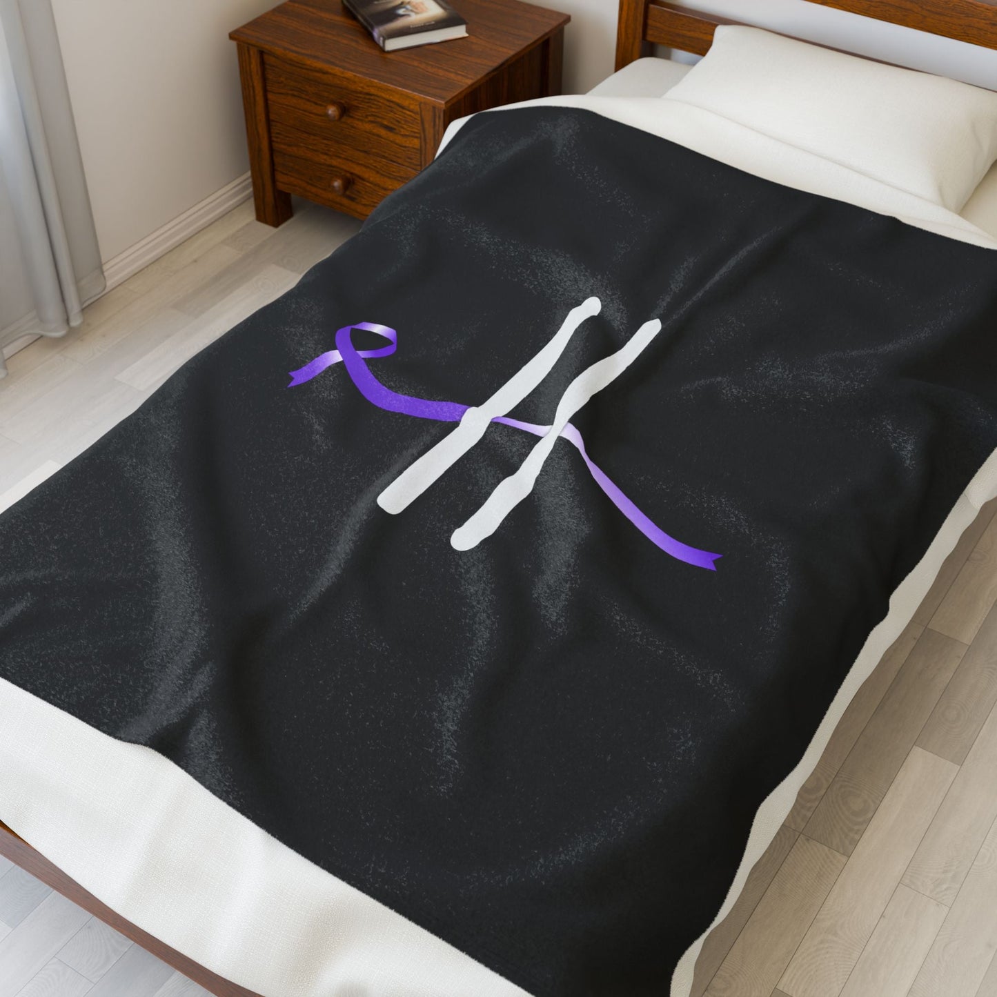 “Pause” Epilepsy Awareness Velveteen Blanket – Purple Ribbon Pause Symbol
