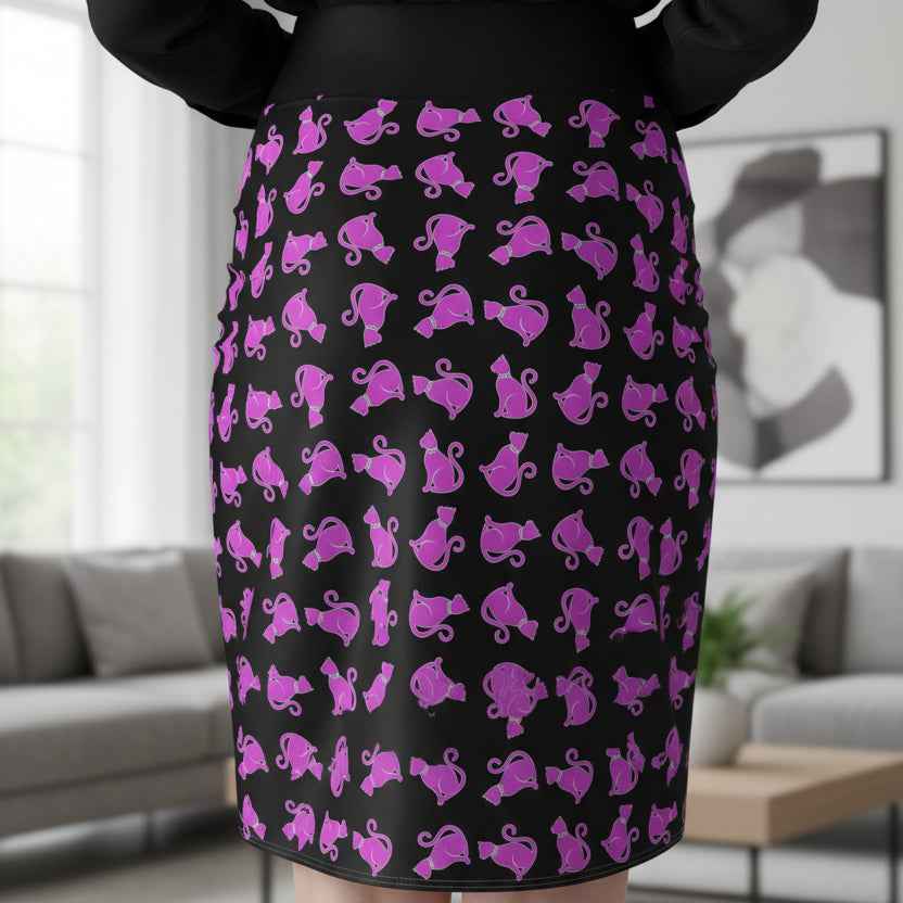 Pink Cat Pencil Skirt — Polished, But Feral Edition