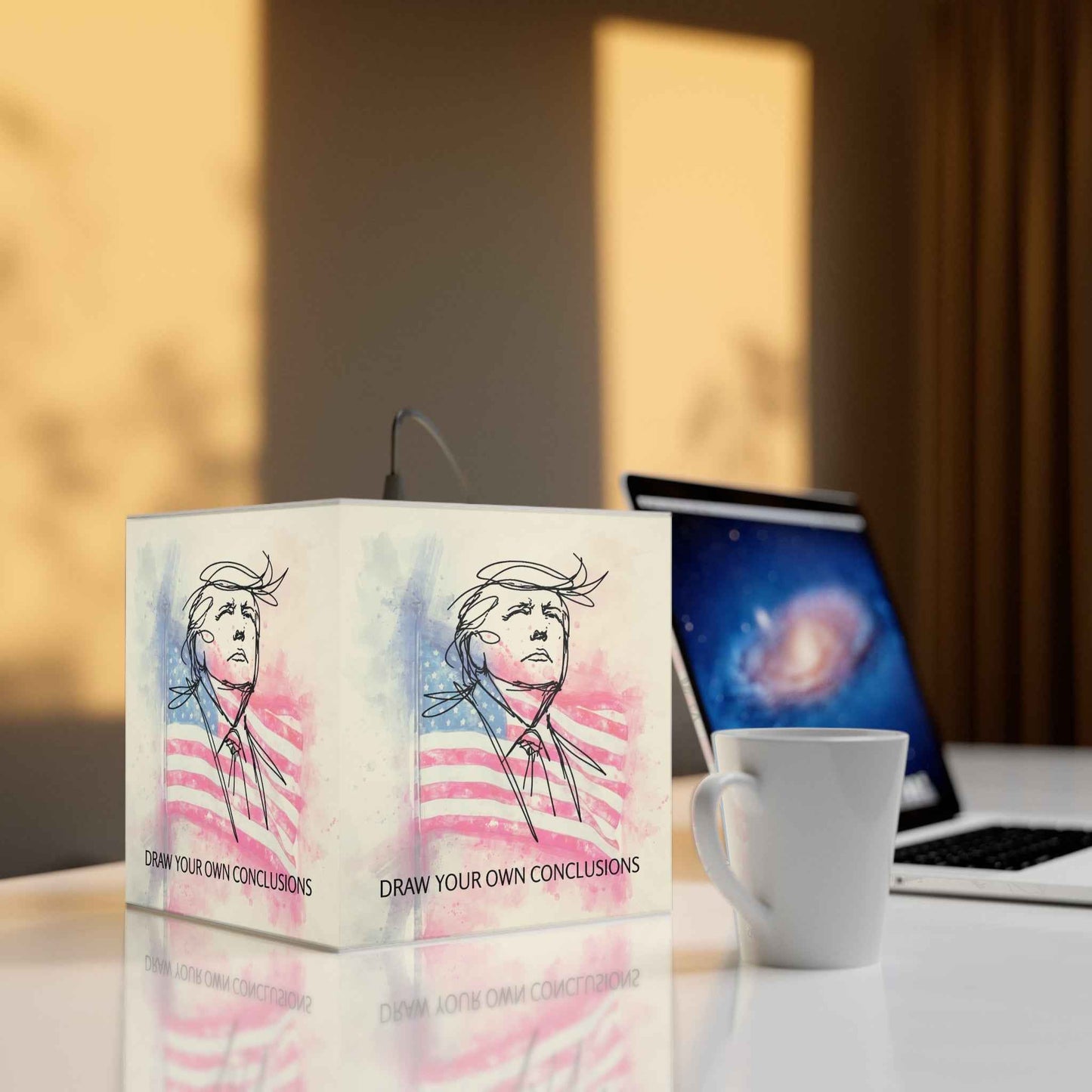 Draw Your Own Conclusions Patriotic Cube Lamp – Watercolor Flag Accent Light