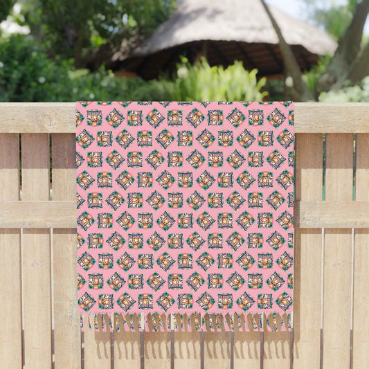 Furreal Cat Beach Cloth – Pink Boho Tassel Wrap, Towel