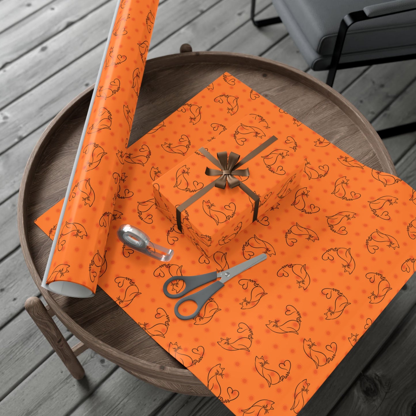 Purr Pattern All-Occasion Gift Wrap – Cat Line Art Wrapping Paper