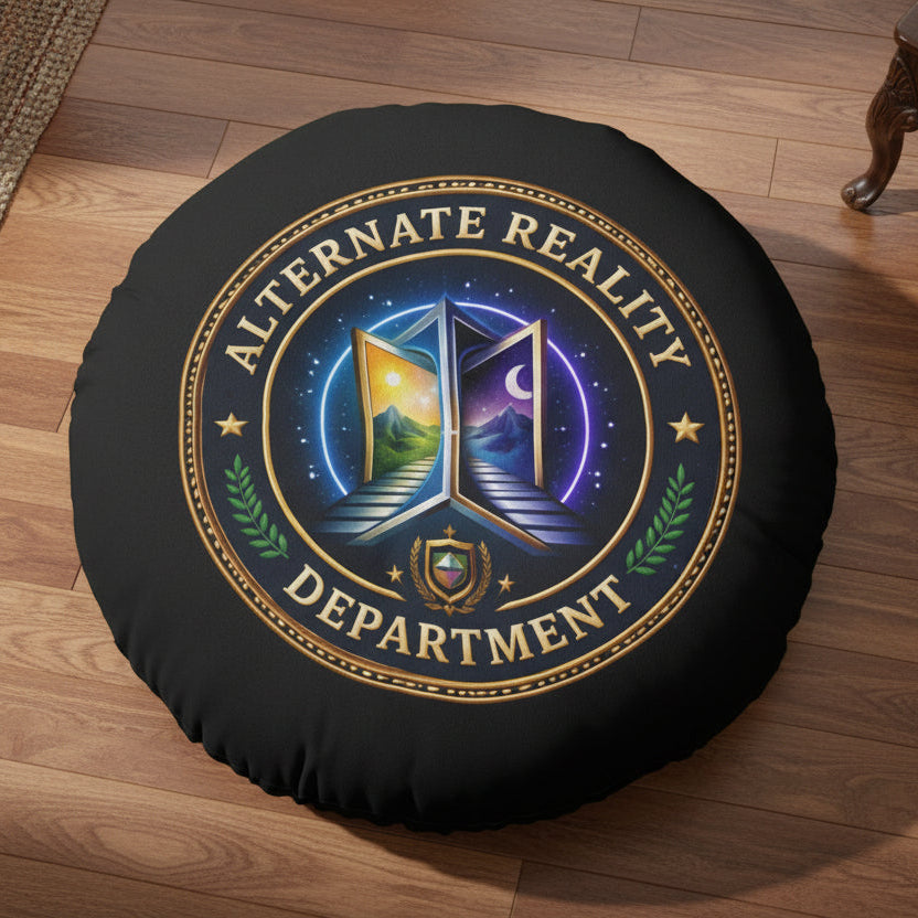 Alternate Reality Department Round Floor Pillow – Political Satire Statement Cushion (26” or 30”)