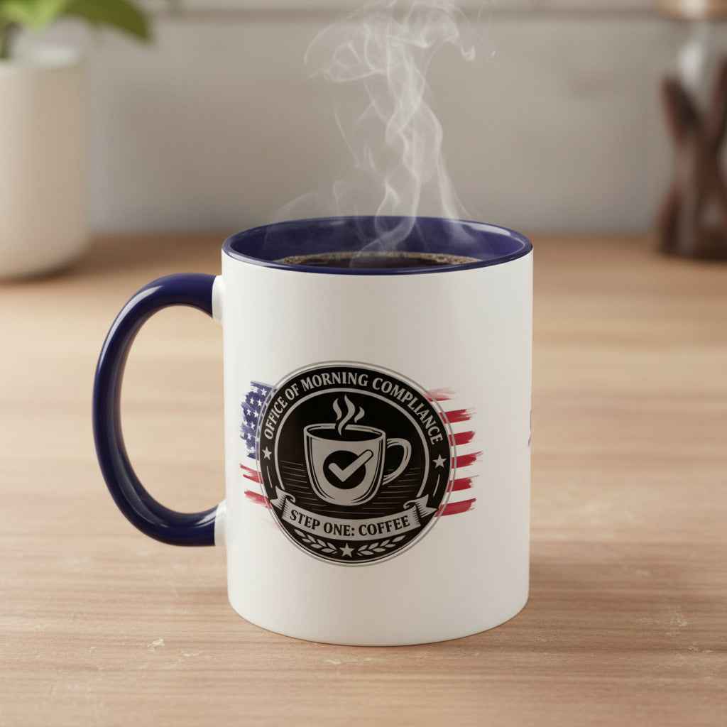 Office of Morning Compliance Coffee Mug – “Step One: Coffee” Official Seal Cup