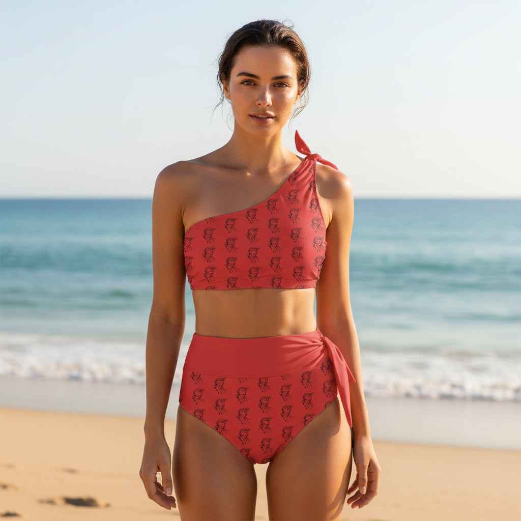 USA Swoop One-Shoulder Bikini – High-Waisted Statement Swim Set