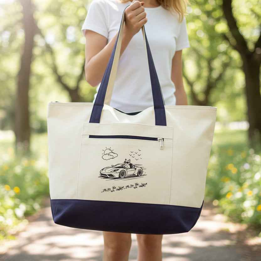 Wander Road Canvas Tote Bag – Heavyweight Zippered Cotton Market Tote
