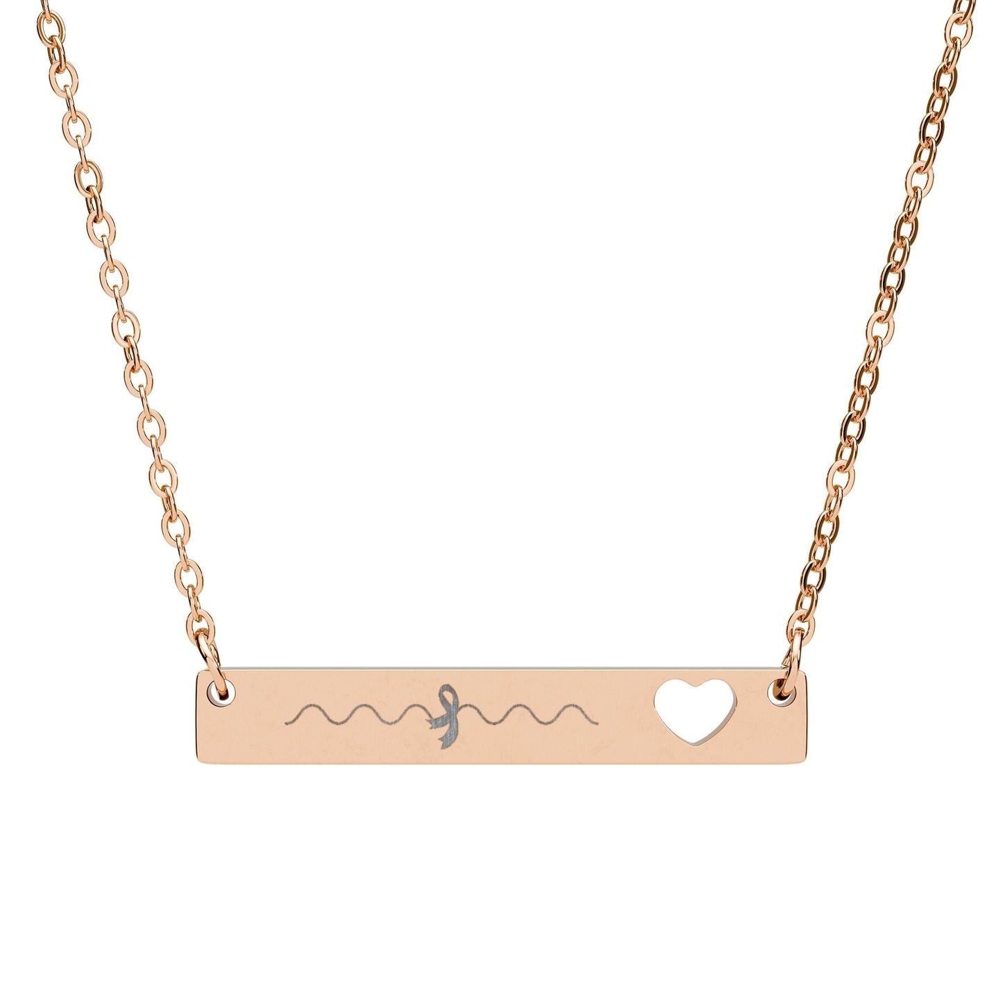 Epilepsy Awareness Bar Necklace — Smooth Wave with Ribbon & Cutout Heart