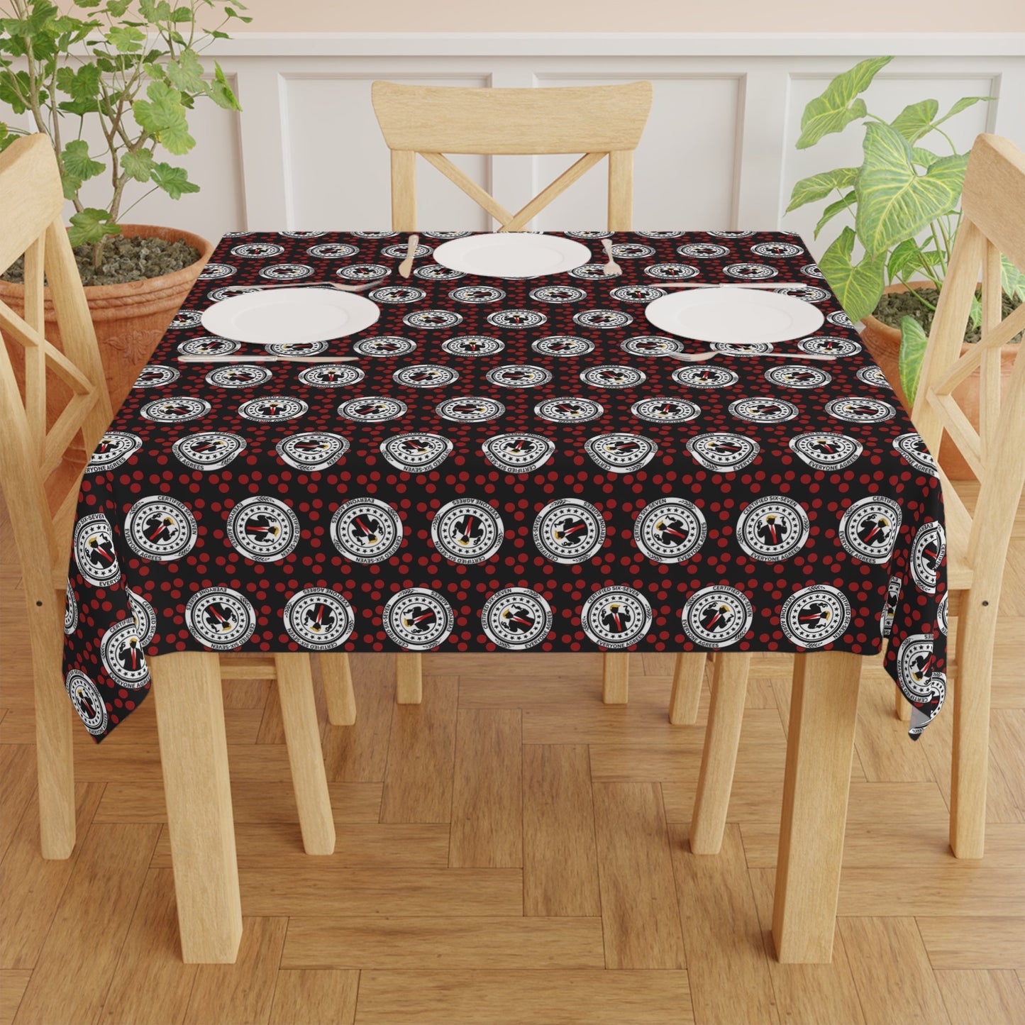 Certified Six Seven Tablecloth – Political Parody Medallion Table Cover
