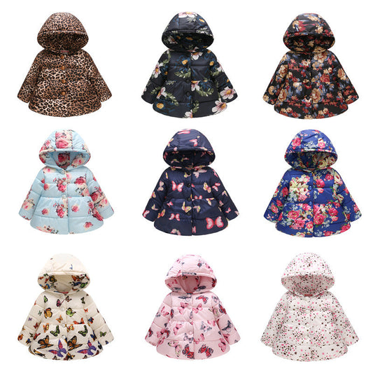 Girls' Hooded Fashion Printed Cotton-padded Jacket