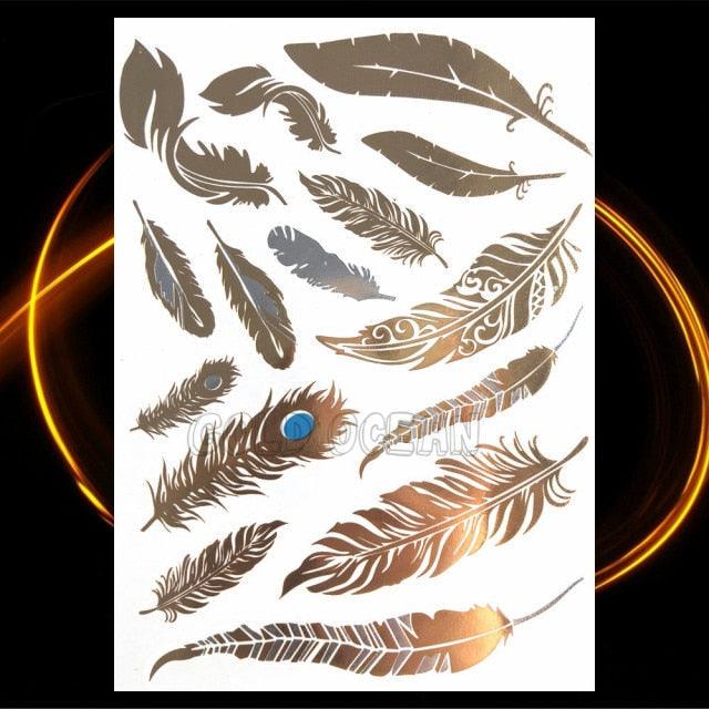 1PC Gold Chain Bracelet Tattoo Sticker Summer Style Fake Jewelry Temporary Tattoo Waterproof Gold Sliver Glitter Body Face Tattoo For Womens