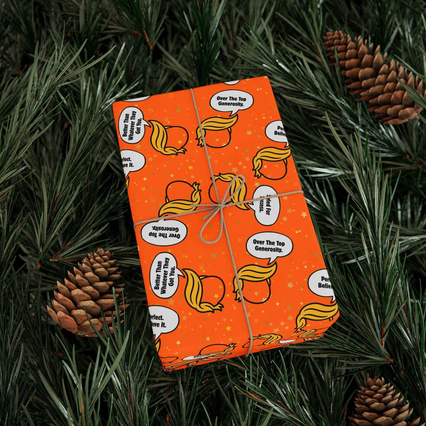 “Styled for Success” Parody Gift Wrap – Blonde Whoosh & Gold Stars