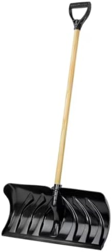 Snow Shovel with 24-Inch Wide Poly Blade, 45-Inch Wood Handle | D-Grip Handle Snow Pusher