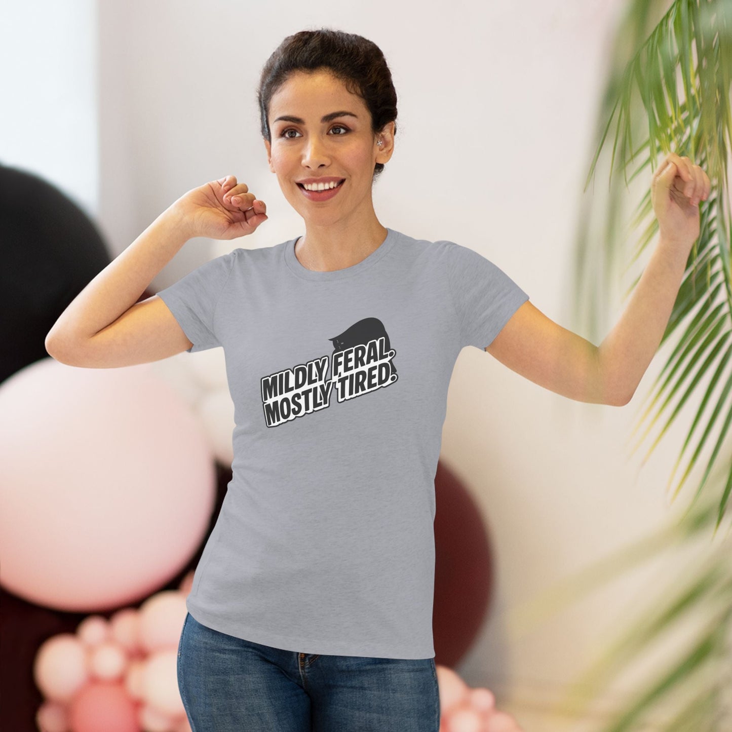 Mildly Feral Mostly Tired Slim Fit Cat Tee