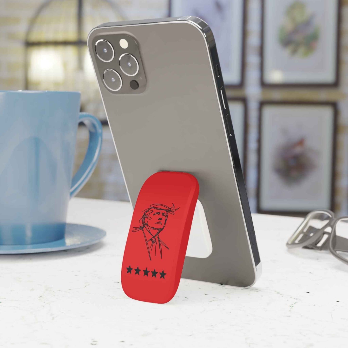 Minimal Line Portrait Phone Grip — Red Signal Edition