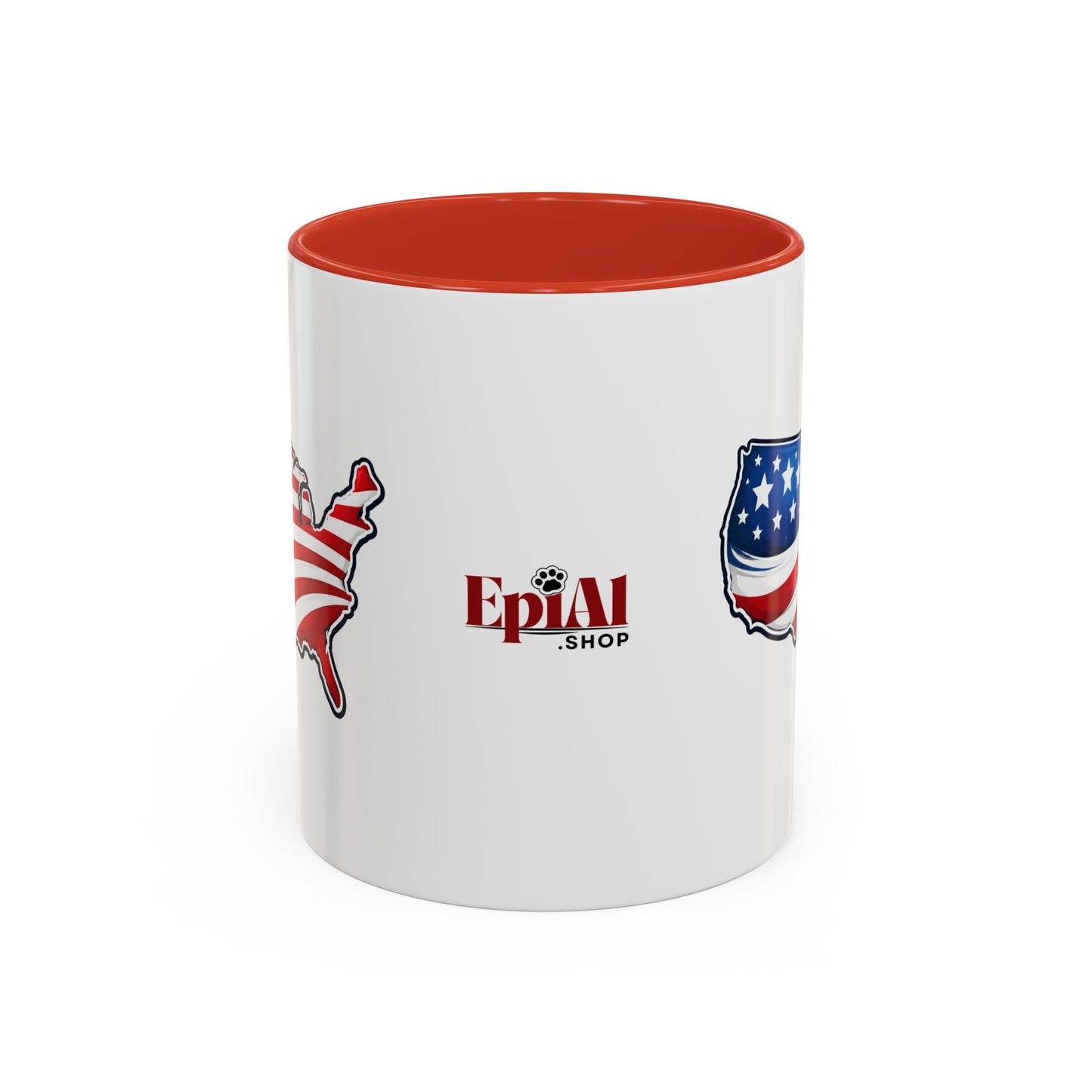 USA Map Patriotic Coffee Mug | Red Handle & Interior