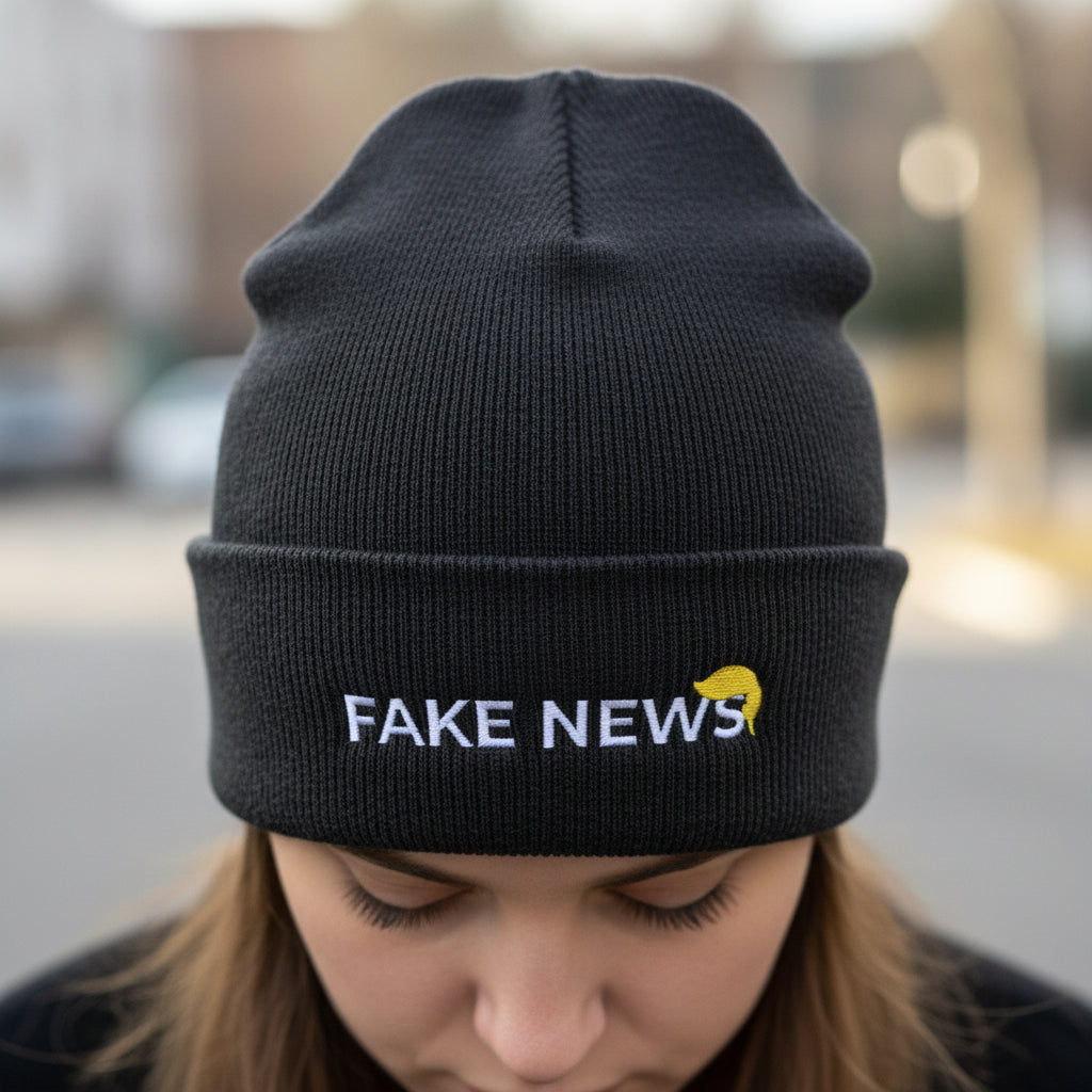 Fake News Embroidered Knit Beanie