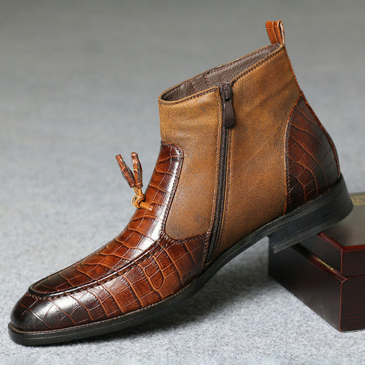 Fashion business men's plush short leather boots